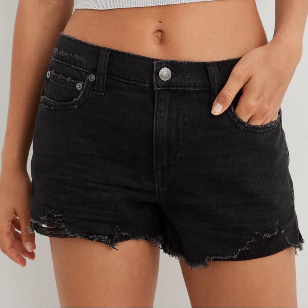 Aerie Black Distressed Jean Shorts